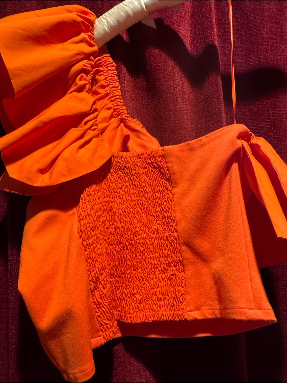 Bright Orange One-Shoulder Ruffle Crop Top